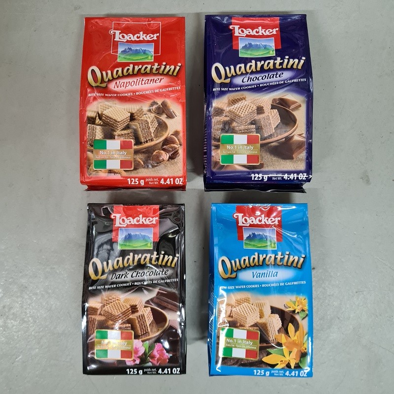 Loacker Quadratini 125g x 12pkts [Napolitaner / Chocolate / Dark Chocolate / Vanilla]