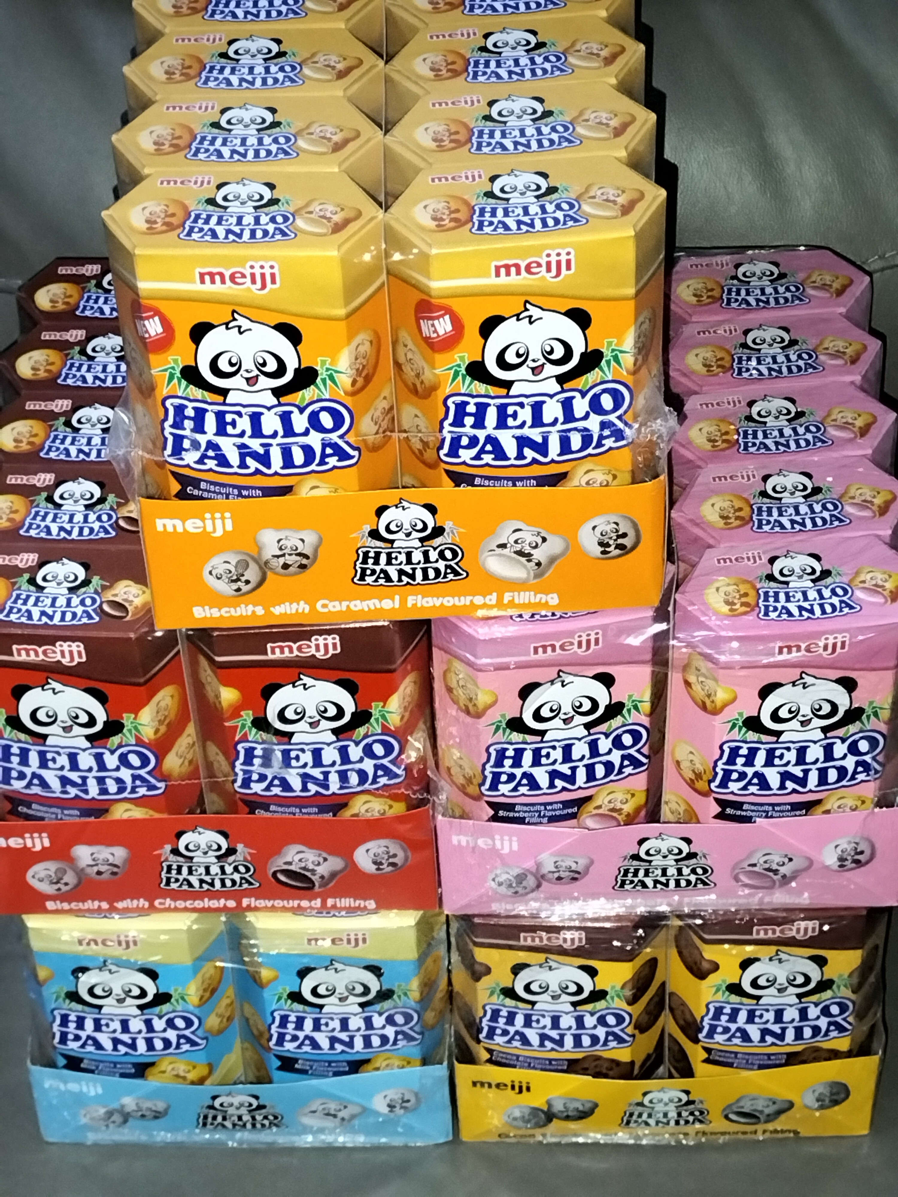 [ 50g x 10pkts ] Meiji Hello Panda [Chocolate / Strawberry / Milk / Double Choc / Caramel ] Halal ( Singapore )