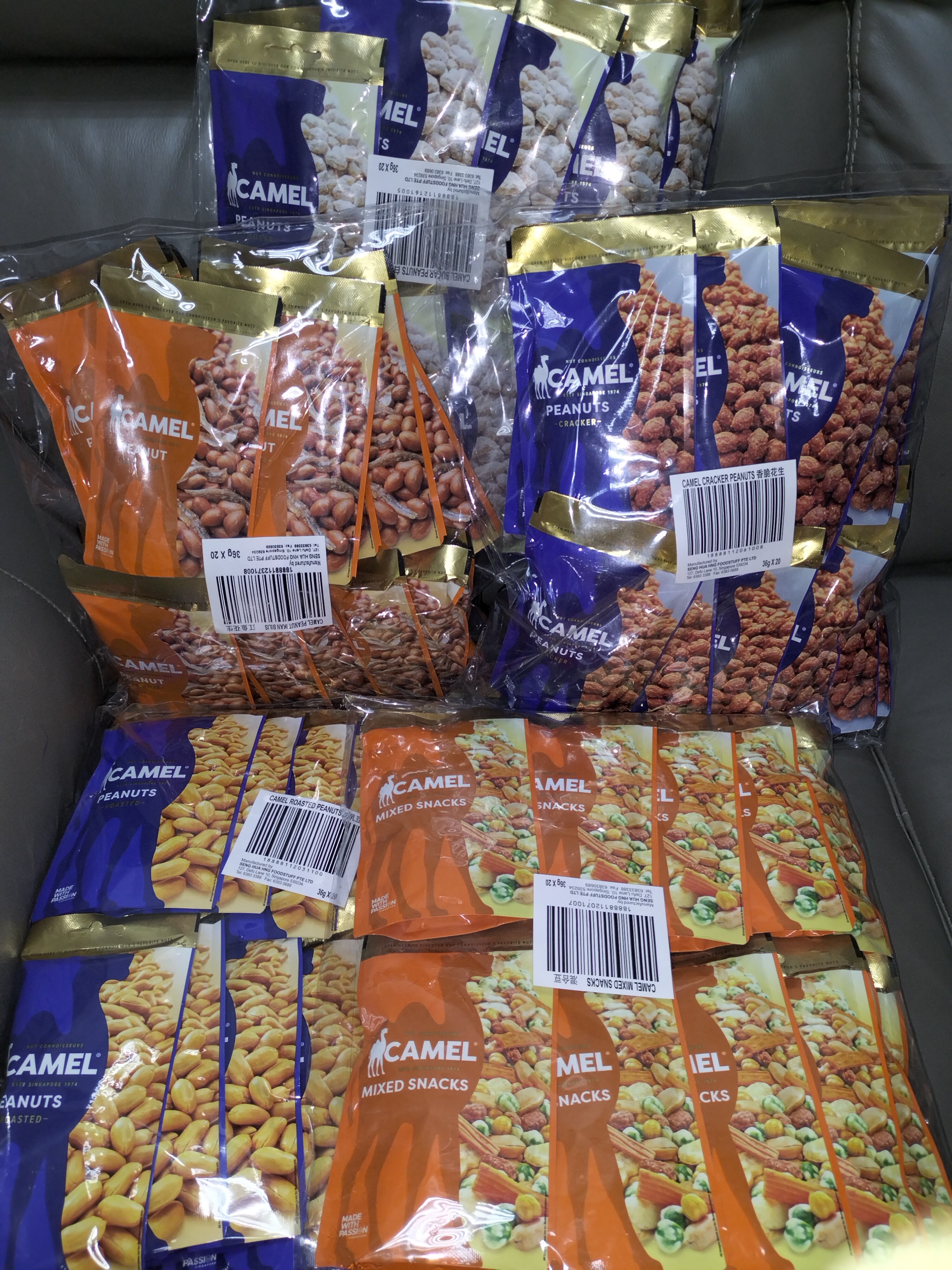 [  36g x 20pkts ] Camel Nuts [Roasted Peanuts / White Sugar Nuts / Cracker Peanuts / Mixed Snacks / Ikan Bilis Nut]